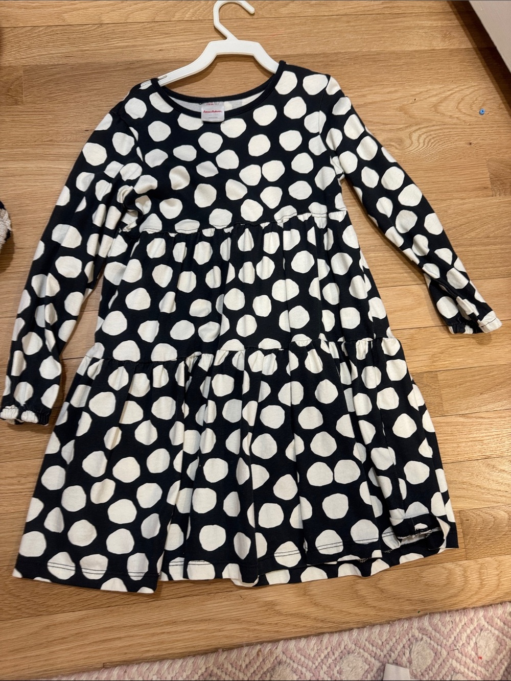 Hanna Andersson Black and White Polka Dot Tiered Long-Sleeve Dress